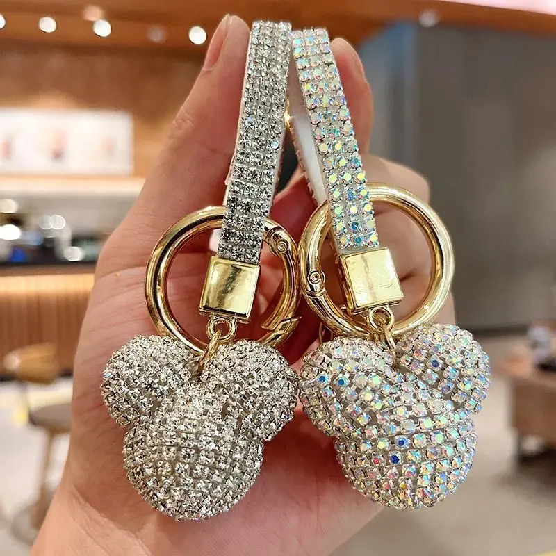 Vynikajúco módne hrotované diamanty Mickey Car Keychain Keychain Rinestone Student Bag Prívesky