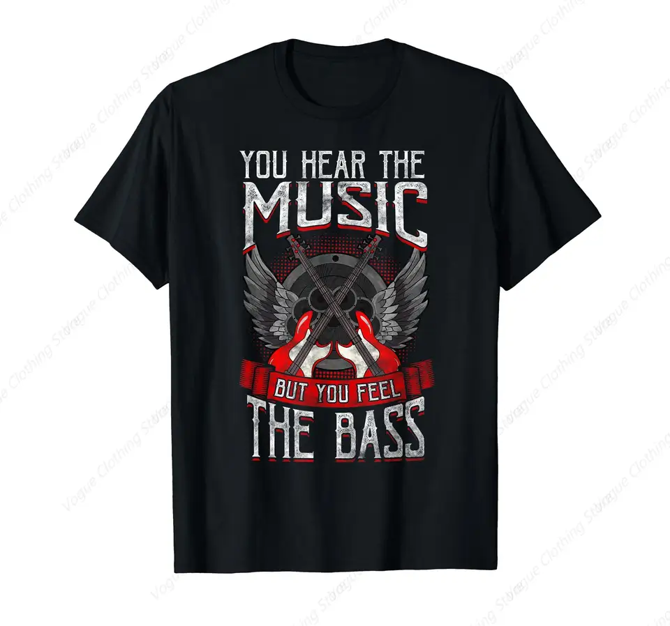Vypočujte si hudbu Feel Bass Player basista gitarista darčekové tričko Tričtňu prevládajúca mäkké tričko okrúhly krk Denné oblečenie