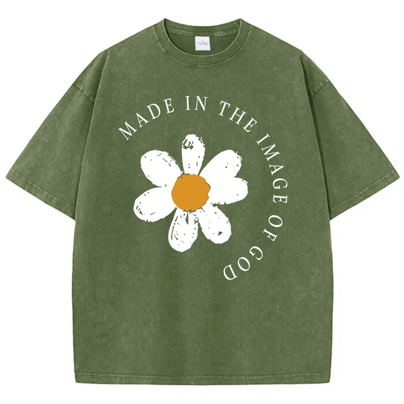Vyrobené na obrázku Boha, tlačené mužské tričká, kvapka ramena Kvalitné tričko Cool Cartoon Tee Clothing Comfort Novinky topy