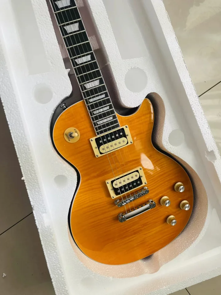 Vyrobené v Číne, žltá elektrická gitara, pickup Zebra, strieborný hardvér, DRD DRD zadarmo