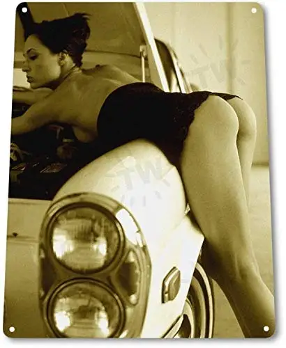 Vyskúšajte to pinup girl sexy hot tyč auto garáž auto s obchodom s jaskyňou dekor kovová plechová značka 8x12in