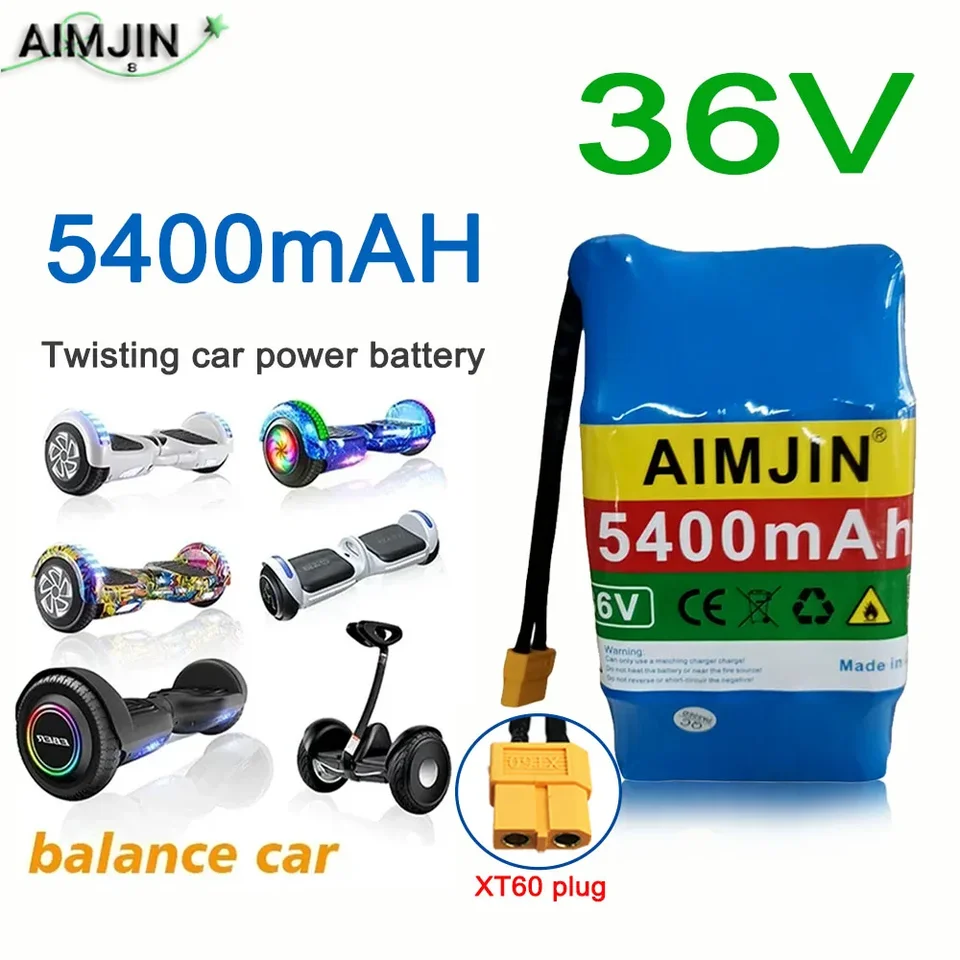 Vysoko kapacita 36V 5400 mAh Nabíjateľná lítiová batéria 10S2P pre batériu pre batériu Hoverboard Unicycle Scooter Twist