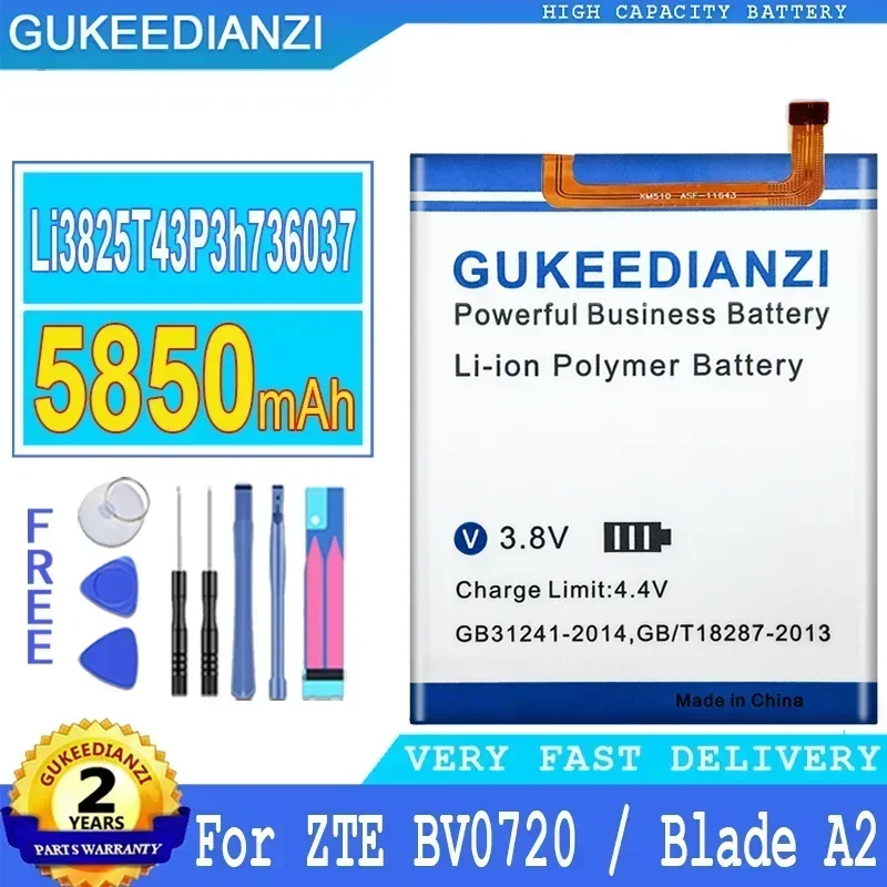 Vysoko kapacitná batéria mobilného telefónu 5850 mAh LI3825T43P3H736037 pre ZTE BV0720, pre ZTE Blade A2, V7 Lite, Dual SIM V7Lite