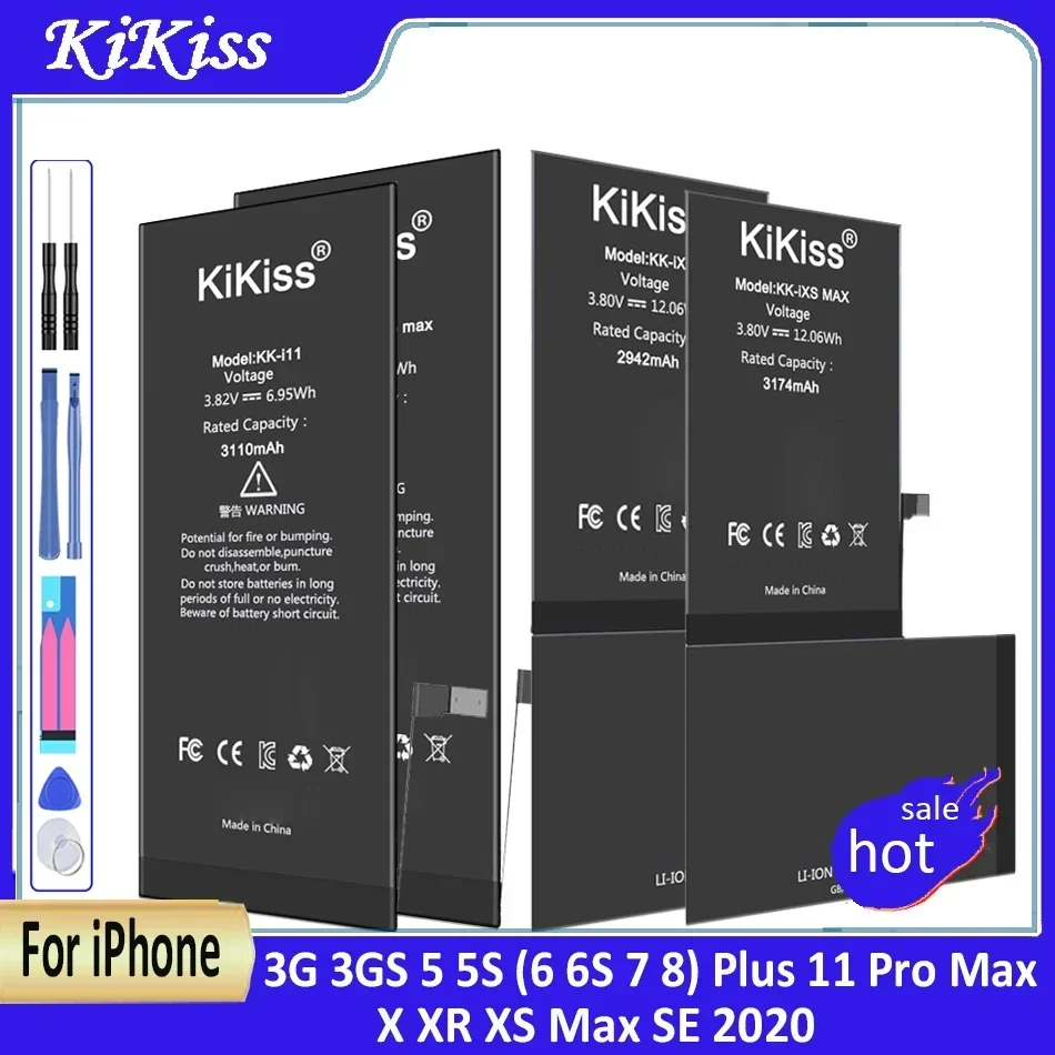 Vysoko kapacitná batéria pre iPhone 3G 3GS 5 6 6S 5S 6P 6SP SE 7 8 plus x xr xs 11 Pro Max Bateria Free Nástroje lepidla pásky