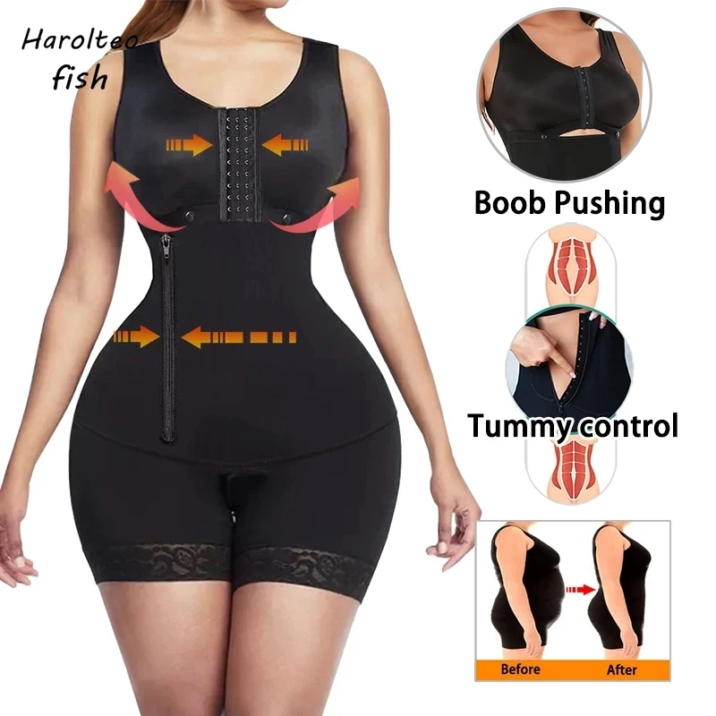 Vysoko kompresné telo Shaper Faja BodySuit Corzet Horná strana Zipper Originálne kolumbijské nosníky po pôrode