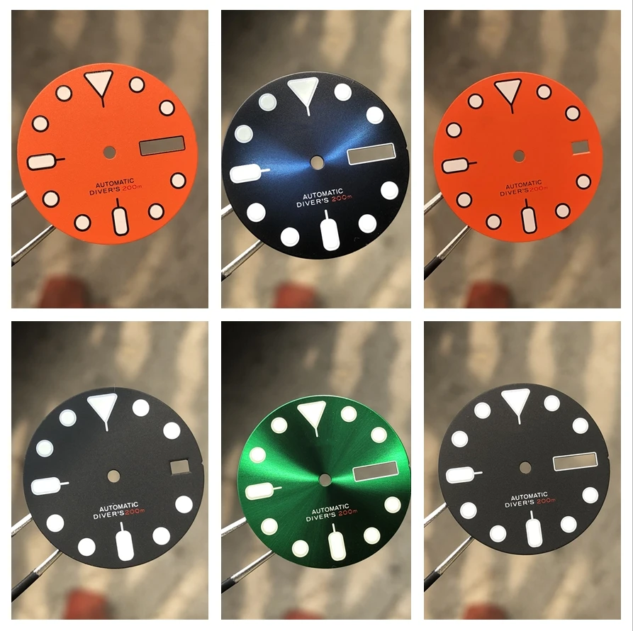 Vysoko kvalitná 28,5 mm NH35Dial Watch Dial S Dialt Green Luminát Vhodný pre NH35 NH36 Pohybové hodinky tiež opravy príslušenstva