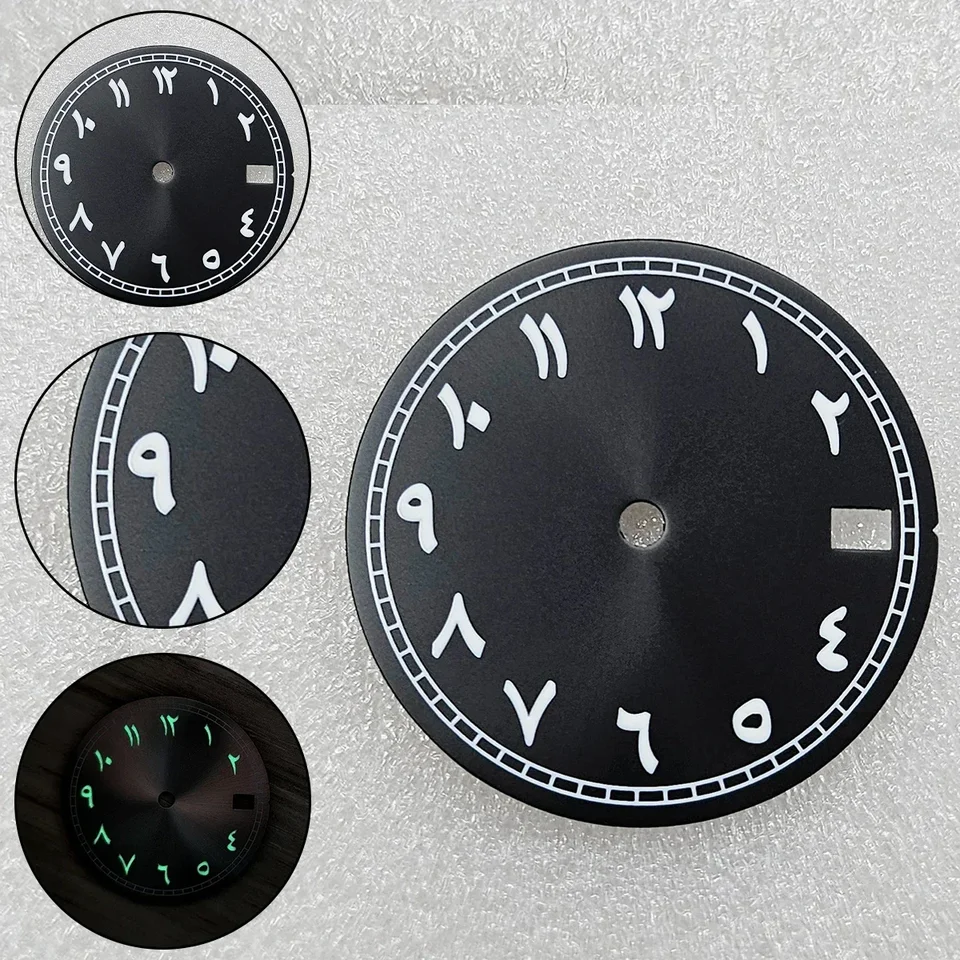 Vysoko kvalitná 28,5 mm NH35Dial Watch Dial S Dialt Green Luminát Vhodný pre NH35 NH36 MUSE