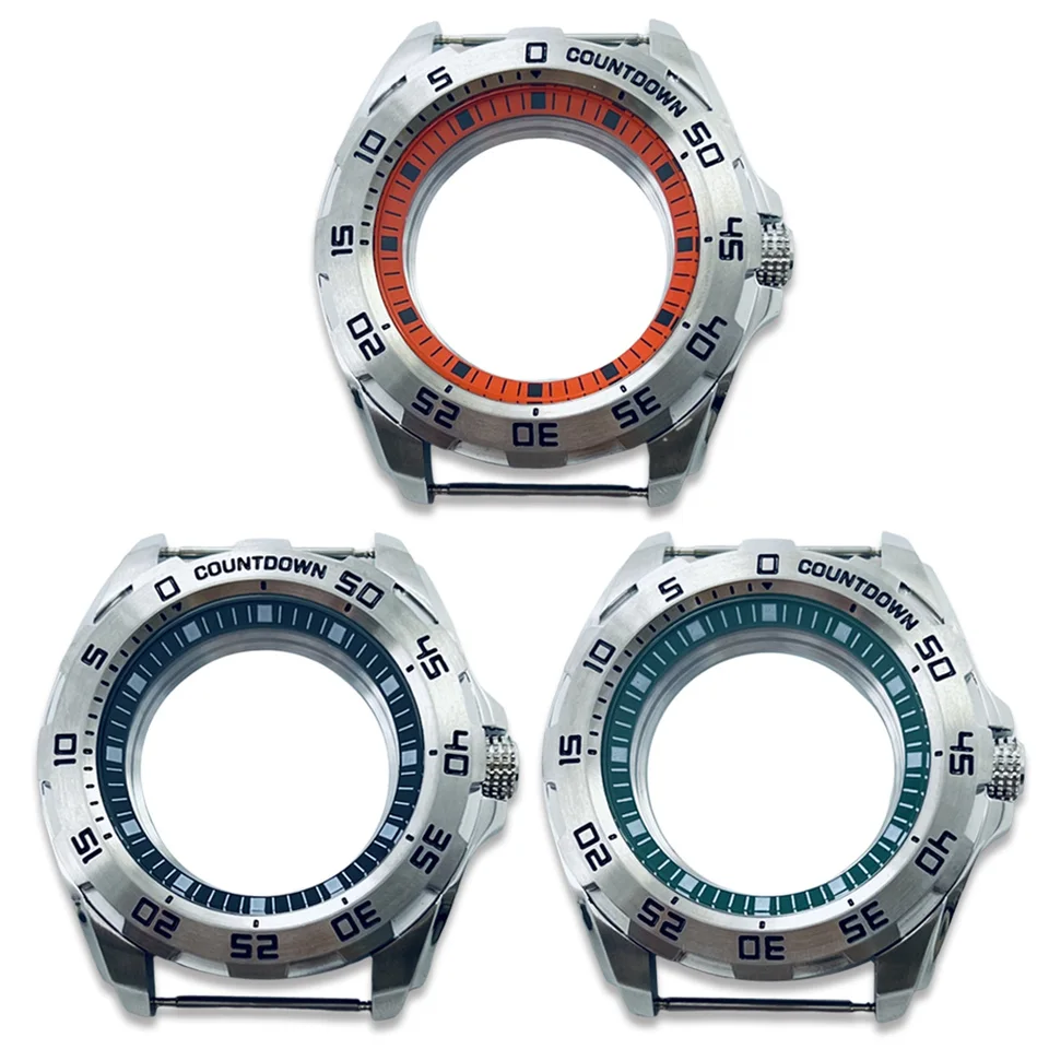 Vysoko kvalitná 44 mm strieborná z nehrdzavejúcej ocele NH34 NH35 NH36 NH38 NH39 NH70 Watch Case Black Green Orang Ring