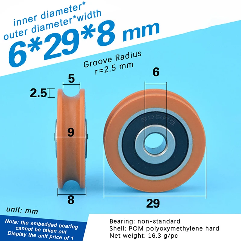 Vysoko kvalitná 6*29*8 mm oranžová u drážky ložiska u ložiskového kolesa Pomom Sprievodca kladkou na kladku na kladku okien dverí