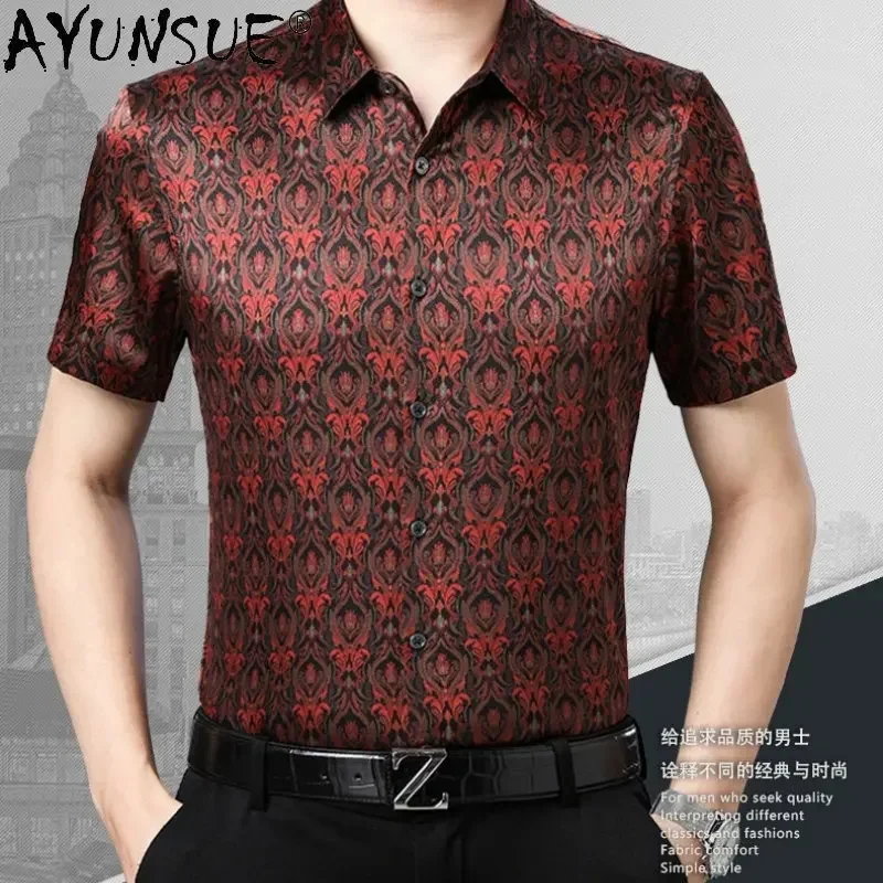 Vysoko kvalitná 93% moruše skutočná hodvábna košeľa pre mužov tlačené oblečenie letné topy s krátkymi rukávmi camisa maskulina