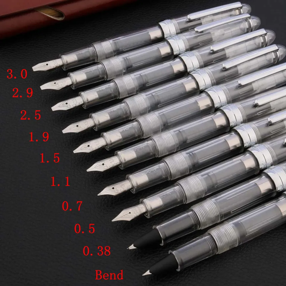 Vysoko kvalitná 992 Fountain Pen Transparentné biele rotácie Duckbill Gothic Paralel Place Tip Calligraphy School Office Kancelárske potreby
