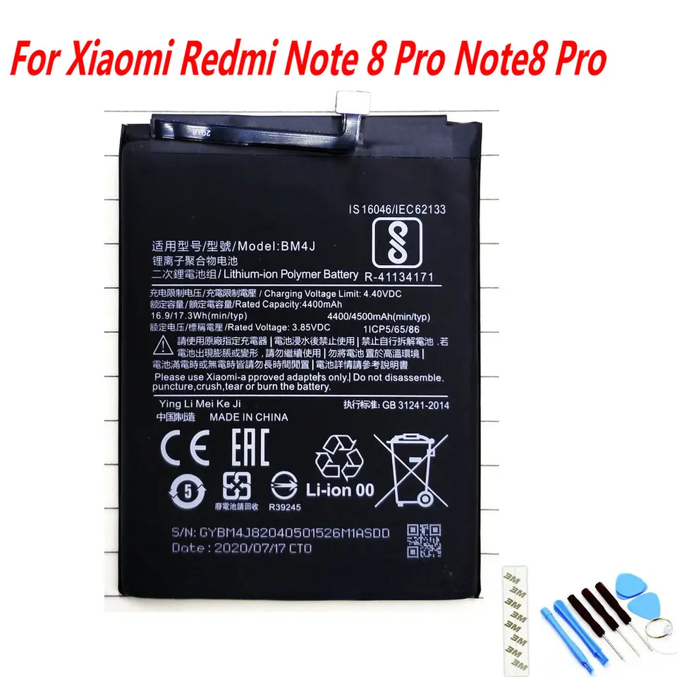 Vysoko kvalitná batéria BM4J 4500 mAh pre Xiaomi Redmi Note 8 Pro Note8 Pro Mobilný telefón + Nástroje