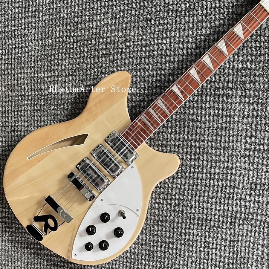 Vysoko kvalitná elektrická gitara, polo duté telo v prírodnej farbe dreva, 12 reťazcov, hmatník z ružového dreva, preprava zdarma