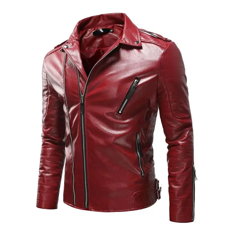 Vysoko kvalitná kožená bunda PU Pánske veľké vrecko Black Zipper Laskle Slim Fit Motocykel kožená bunda Pánske oblečenie