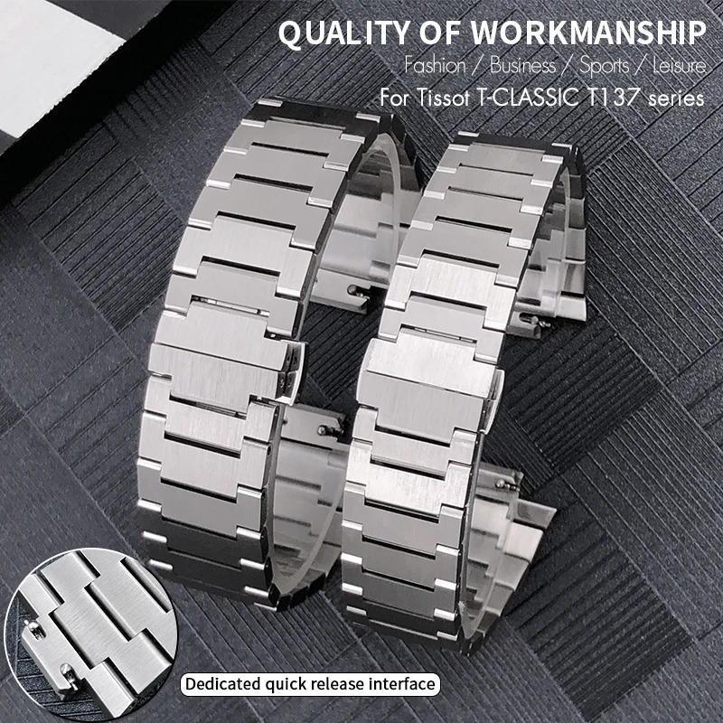Vysoko kvalitná nehrdzavejúca oceľ Convex WatchBand 11 mm 12 mm pre sériu Tissot 1853 PRX pre T137.410 T137.407 T137 Band Watch Strap Strap