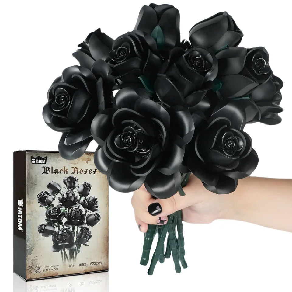 Vysoko kvalitná súprava Black Rose Building Tehla simulovaná ružová kytica Model hračky priateľka Birthday Gift (623 ks)