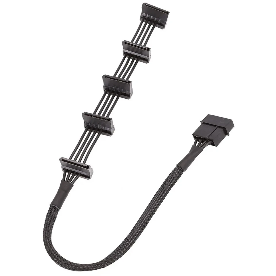 Vysoko kvalitné 1 ks Praktické trvanlivé PC Server 4 PINS IDE MOLEX 1 až 5 SATA Power Cable Adapter Splitter Cables 18awg Black 40 cm