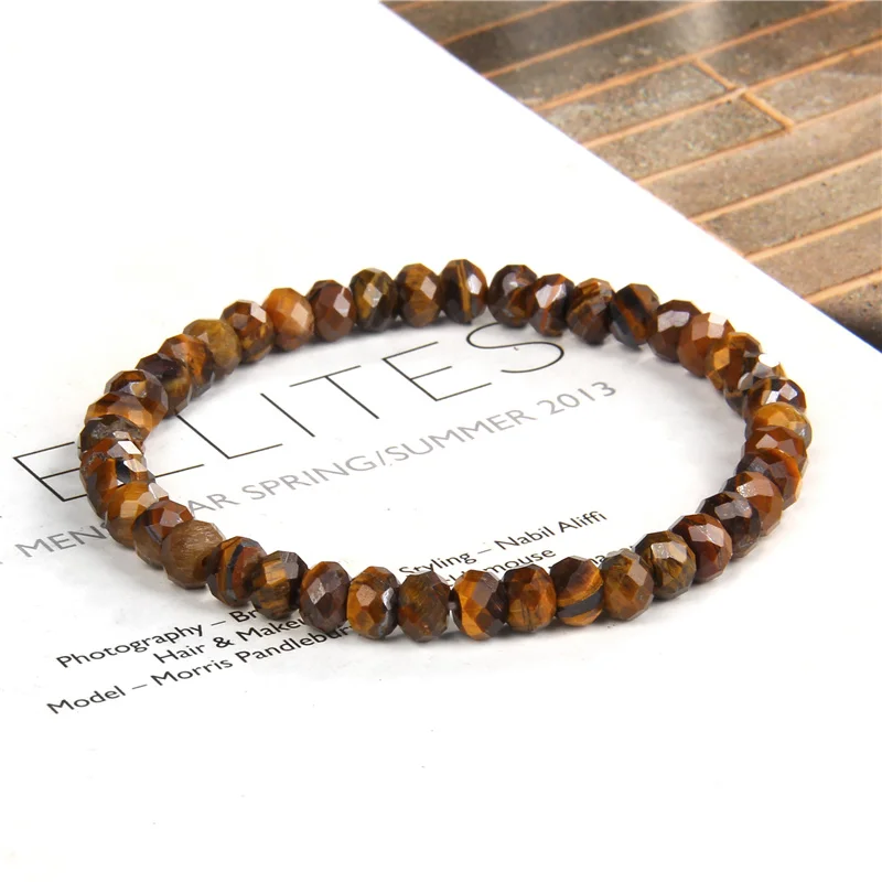Vysoko kvalitné 4x6mm, fazetované abacus tvar kamenné korálky náramok Tiger Eye Henaing Yoga náramok pár natiahnite náramky Men Ženy