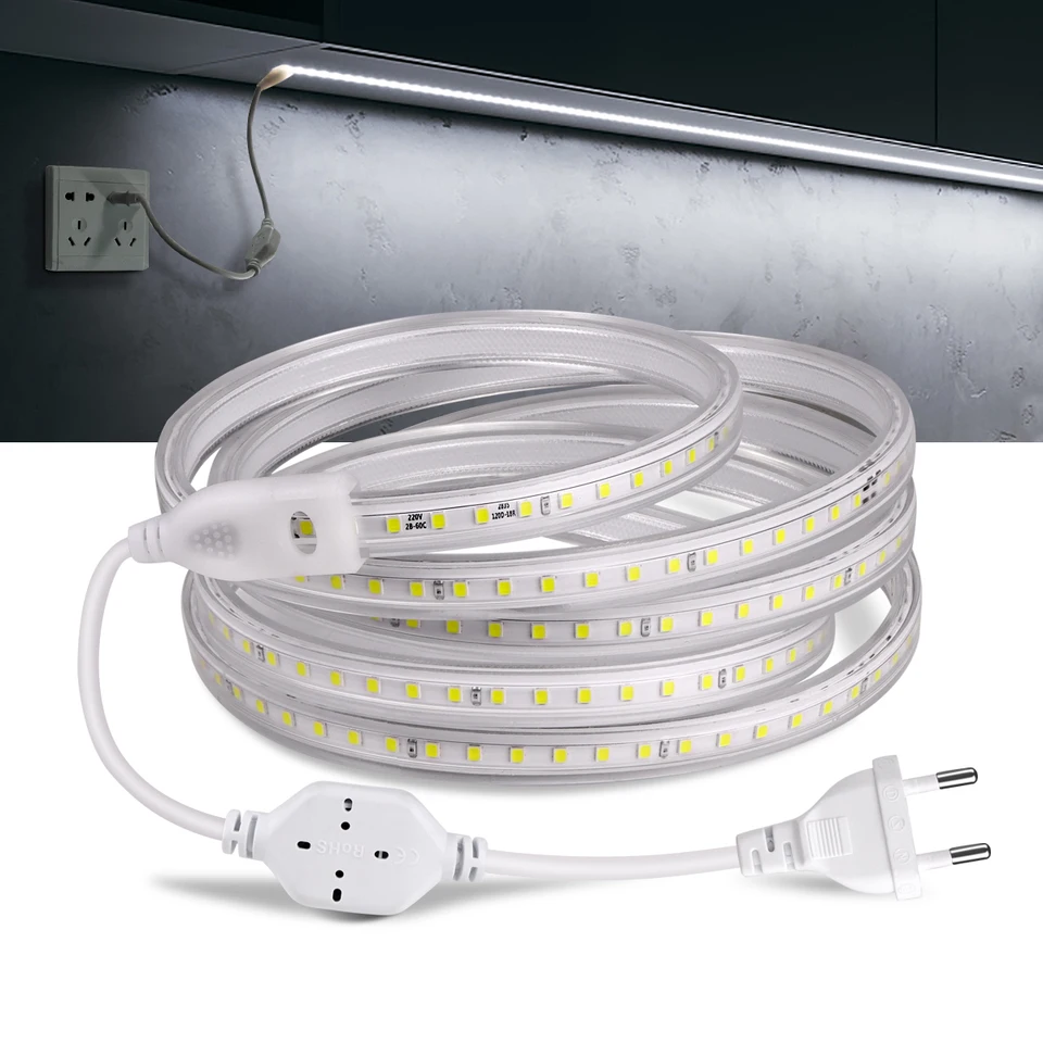 Vysoko kvalitné AC 110V 220V LED pásové svetlá 2835SMD 120LED/m Flexibilná vonkajšia lampa vodotesná páska LED s EU/US ENERGIAL