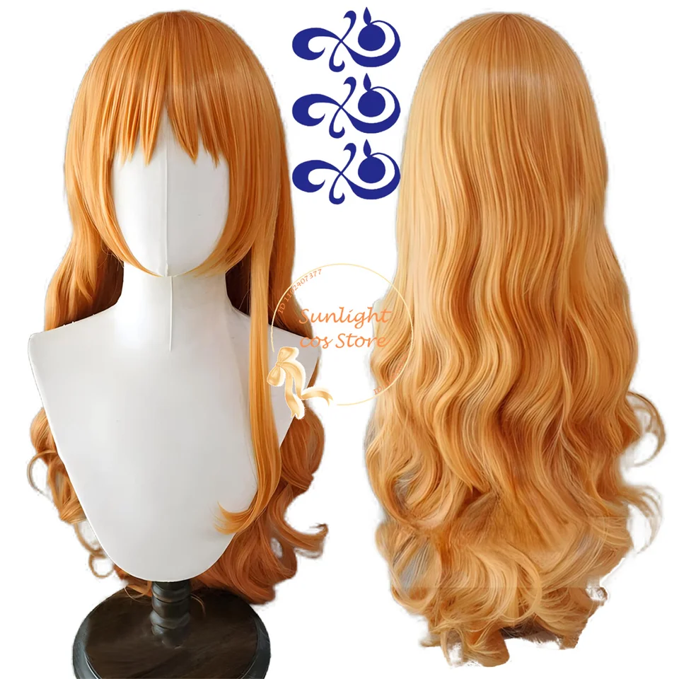 Vysoko kvalitné anime dospelé dospelé NAMI Cosplay parochňa 75 cm dlhé kučeravé oranžové ženy parochne odolné voči tepelne odolným vlasom Halloween rola Parochňa