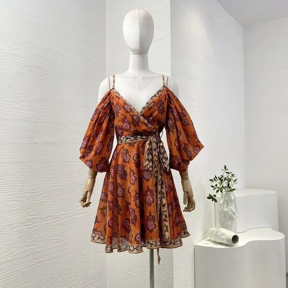 Vysoko kvalitné bavlnené dámske západ slnka Červené kravaty farbivo s dlhým rukávom bez backless plážový štýl mini osnovy na dovolenku