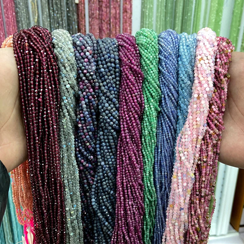 Vysoko kvalitné fazetové prírodné rubys zafíry Garnet Tourmaline Kamenné korálky 2 mm 3 mm voľné kamenné korálky pre domácich majstrov výroba šperkov