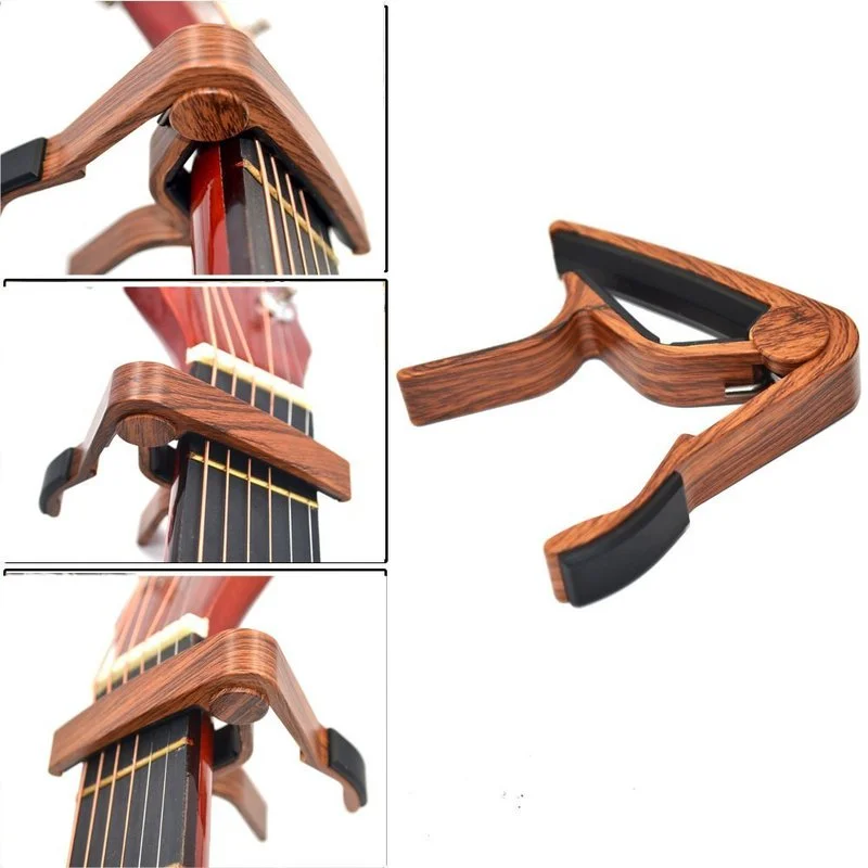 Vysoko kvalitné kovové drevené zrno metalové gitarové capo perfektné kremíkové vankúš pre gitaru ukulele ladenie hudobné prístrojové príslušenstvo