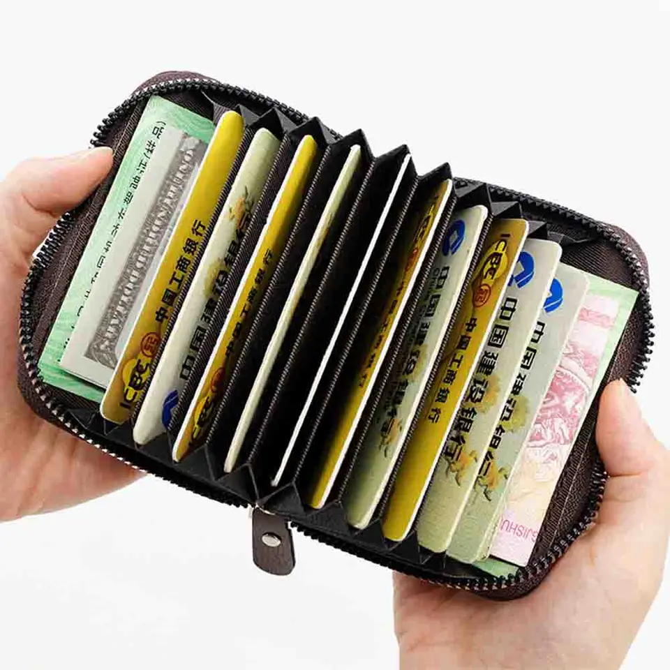 Vysoko kvalitné kožené kožené karty PU Držiteľ obchodníkov Men Classic Retro Multi-Function Multi-Card Slot Slot Zipper ID Držiteľ