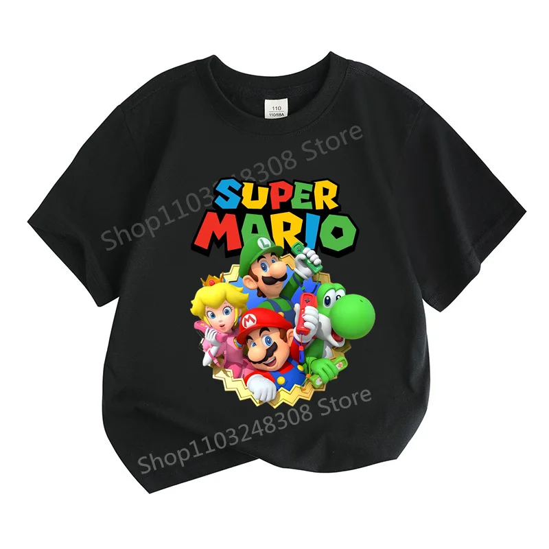 Vysoko kvalitné oblečenie Mario Boys oblečenie Mario Bros tričko Detské tričko 100%bavlnené deti okrúhly krk s krátkym rukávom s krátkym rukávom