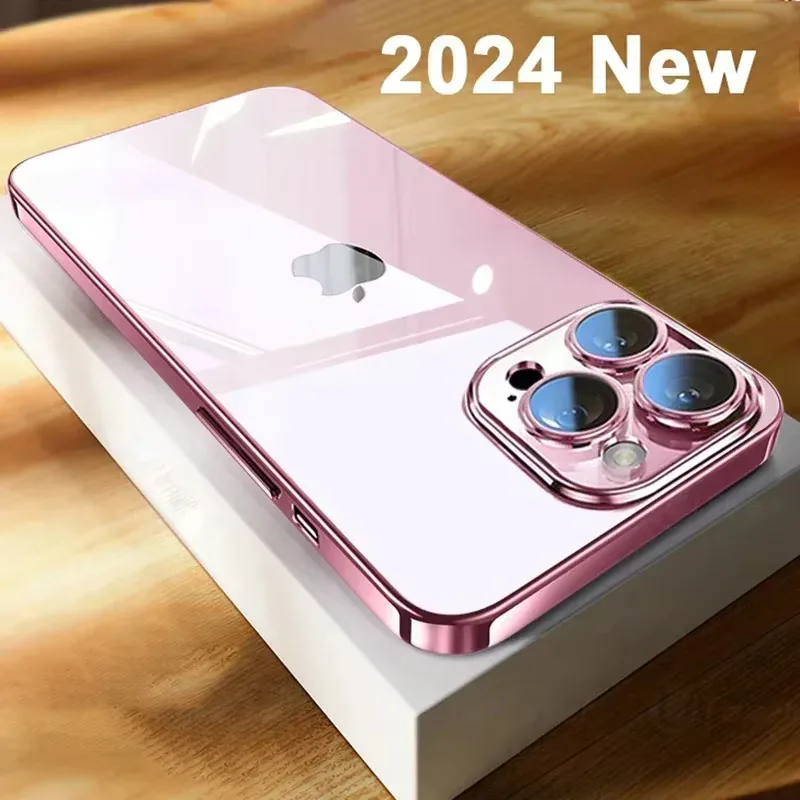 Vysoko kvalitné puzdro na pokovovanie priehľadného telefónu pre iPhone 16 15 14 plus 11 12 13 Pro MAX s plnou šošovkou chránia mäkký zadný kryt SOCKOPPOR TPU