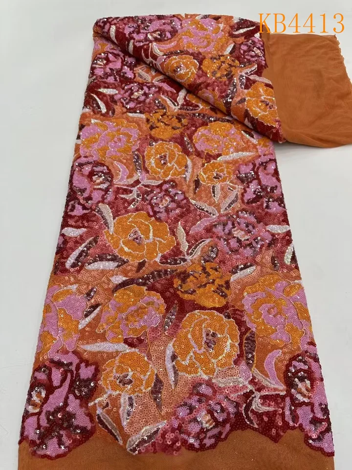 Vysoko kvalitné ružové flitre natiahnuté šaty sieťoviny čipky African Woman Fabrics 2024 Flitre Tulle Lace pre svadobné šaty KB4413