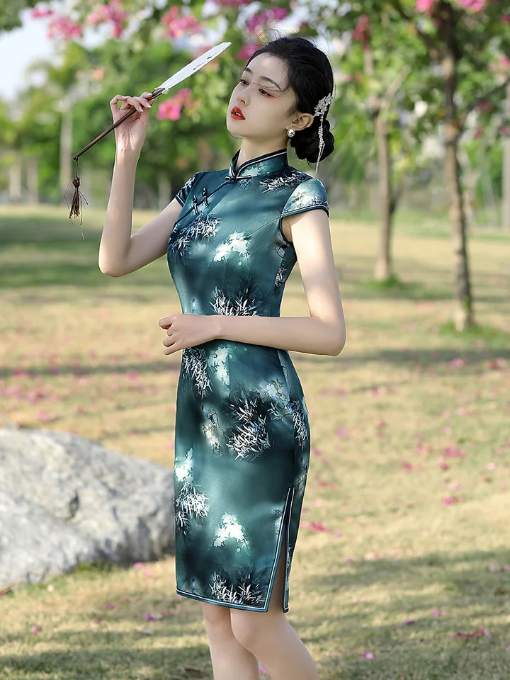 Vysoko kvalitné skutočné hodváb qipao cheongsam top sukne temperament banketový oblek, umelecká vylepšená verzia módne