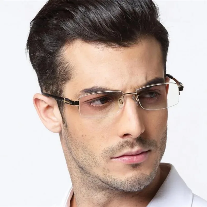 Vysoko kvalitné titánové okuliare Rám Men Square Semi-Rimless Silver Gold Gold Black Čítanie okuliarov 0 +25 ~ +600