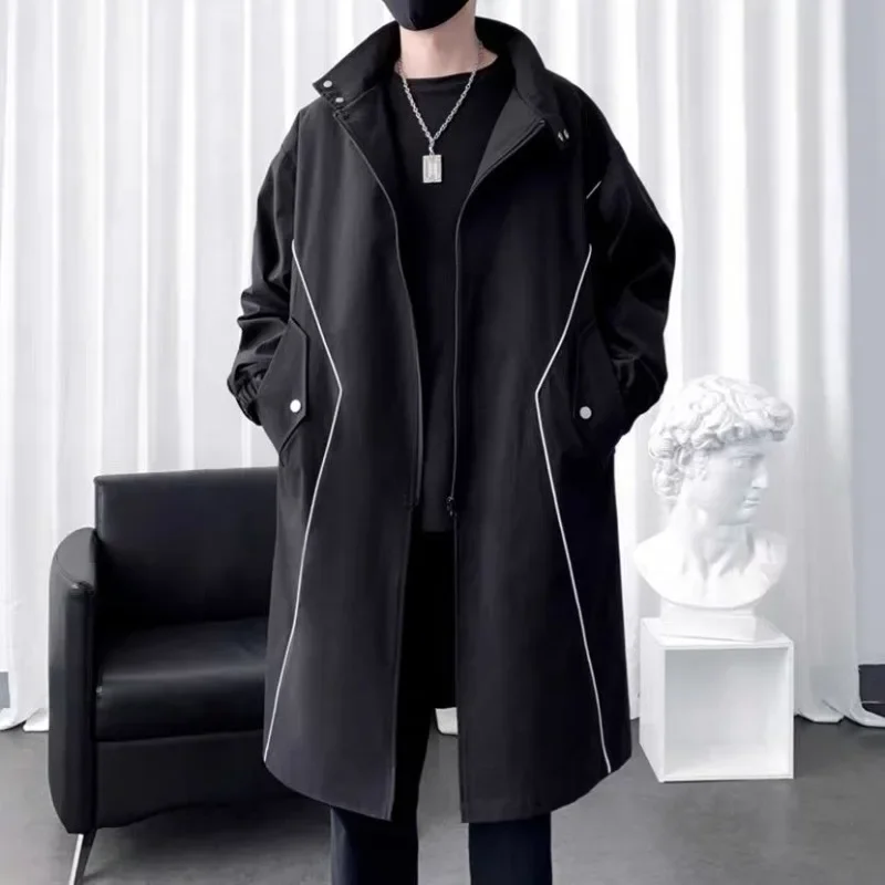 Vysoko kvalitné veterné mužské pánske stredne dlhé Hongkongské módne pánske pánske stredne dlhé mladé mládež veľkej veľkosti Loose Coat Trench Bathets