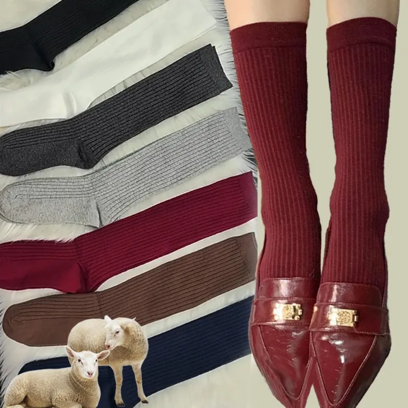 Vysoko kvalitné vlnené dlhé ponožky Ženy Jeseň Warm Warm Colleof Knee Stehn High Elastické ponožky pletené dievčatá Gra Red Lucky Lucky pančuchy