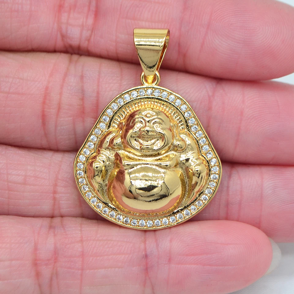Vysoko kvalitné zlaté farby Clear Cubic Zirconia Men Ženy Halo Buddha prívesok šperky