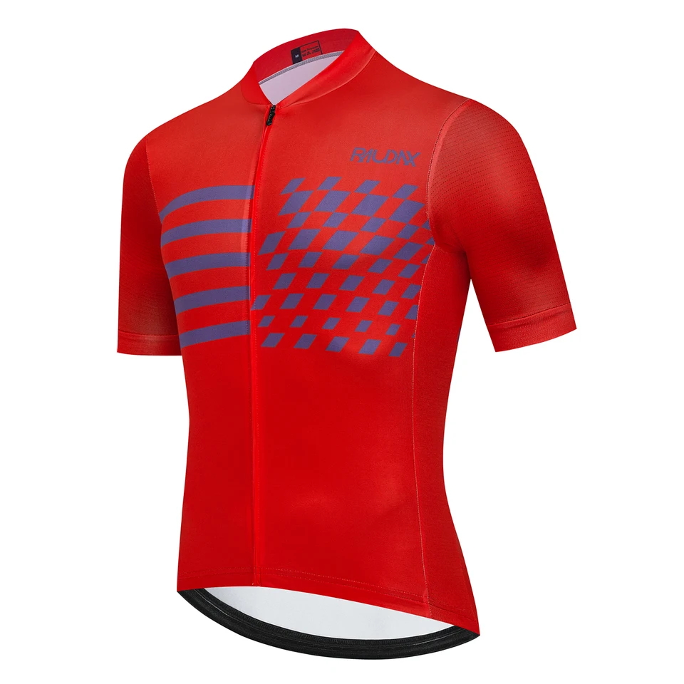 Vysoko kvalitné červené štvorcové letné anti-UV cyklistické dres priedušný závodný šport MTB Bicykel Jersey Cyklistické odevy