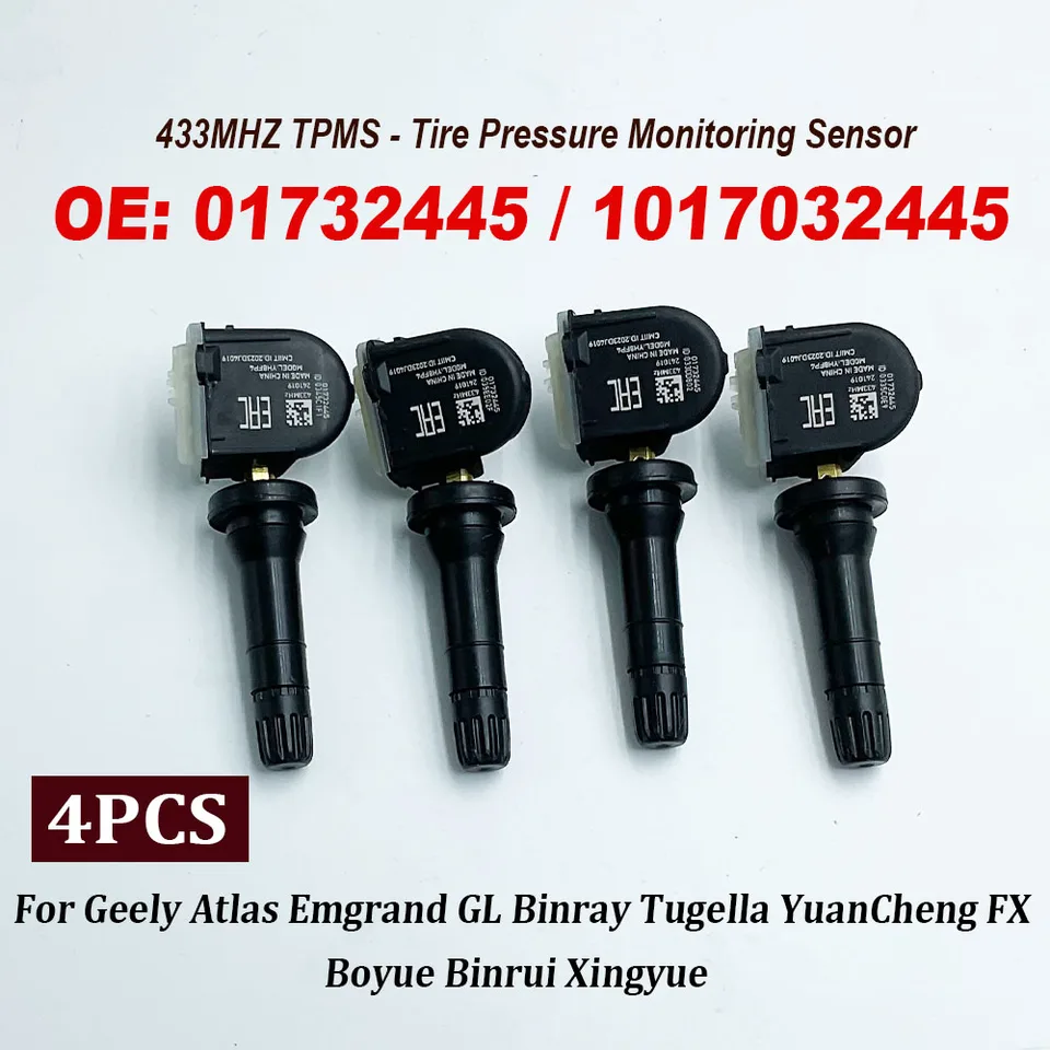 Vysoko kvalitný 4ks 01732445 1017032445 Senzor tlaku v pneumatikách 433 MHz TPM pre Geely Atlas Tugella L Binray Greatwall P8 VV5 VV6 VV7