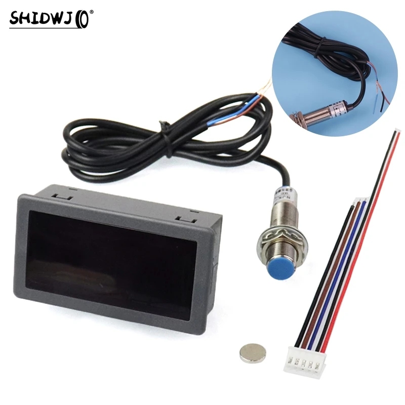 Vysoko kvalitný AC/DC8-24V 40MA Tachometer 4 Digital Red LED TACH REPM Rýchlostný meter s príslušenstvom snímača spínača haly