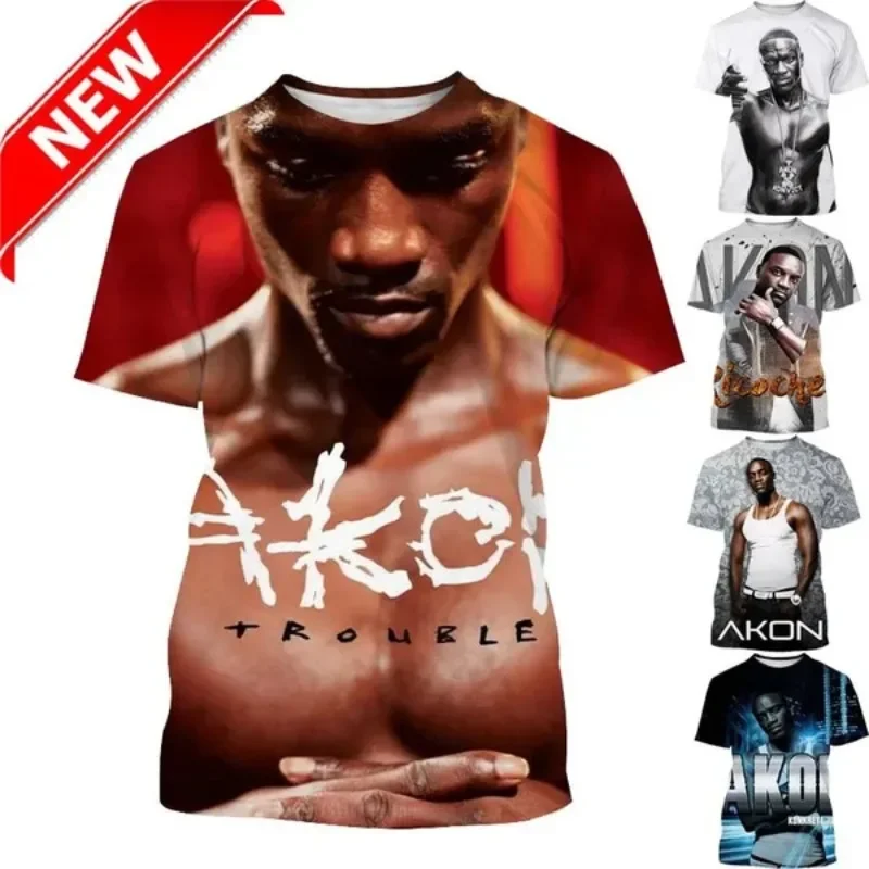 Vysoko kvalitný kreatívny Akon 3D tlačené tričko American Rapper Singer Casy T-Shirt Hip-Hop Harajuku unisex tričko Tričko Tops