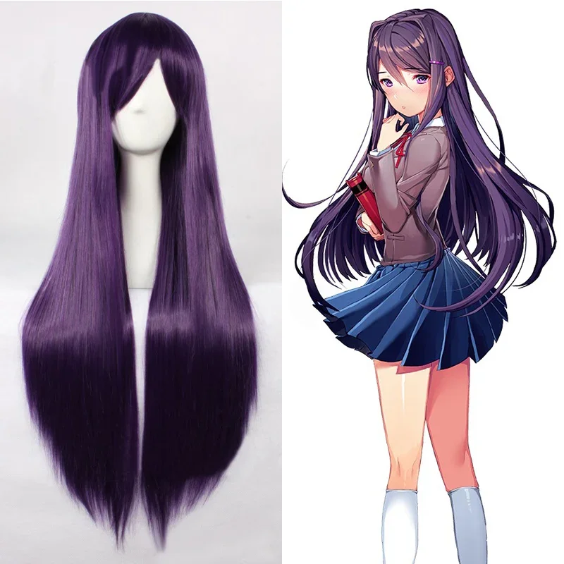 Vysoko kvalitný literárny klub DDLC parochni Doki Doki! Yuri 80 cm fialové dlhé tepelne odolné voči vlasom parochne cosplay syntetické