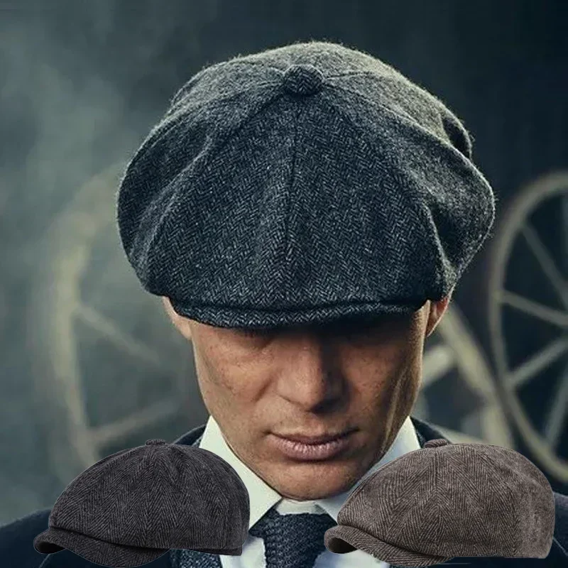 Vysoko kvalitný zimný retro britský štýl Newsboy Cap Men Vintage Luxury unisex Nové osemuholníkové ploché čiapky bavlna ascot čiapky čiapky čiapky