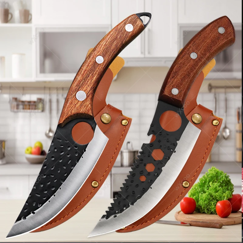 Vysoko uhlíkový oceľový mäsiar Knives Nôž Kádzanie kladiva Mäso štiepka s prsteňom mäso štiepka vyplavujúca šéfkuchár Nôž kuchára
