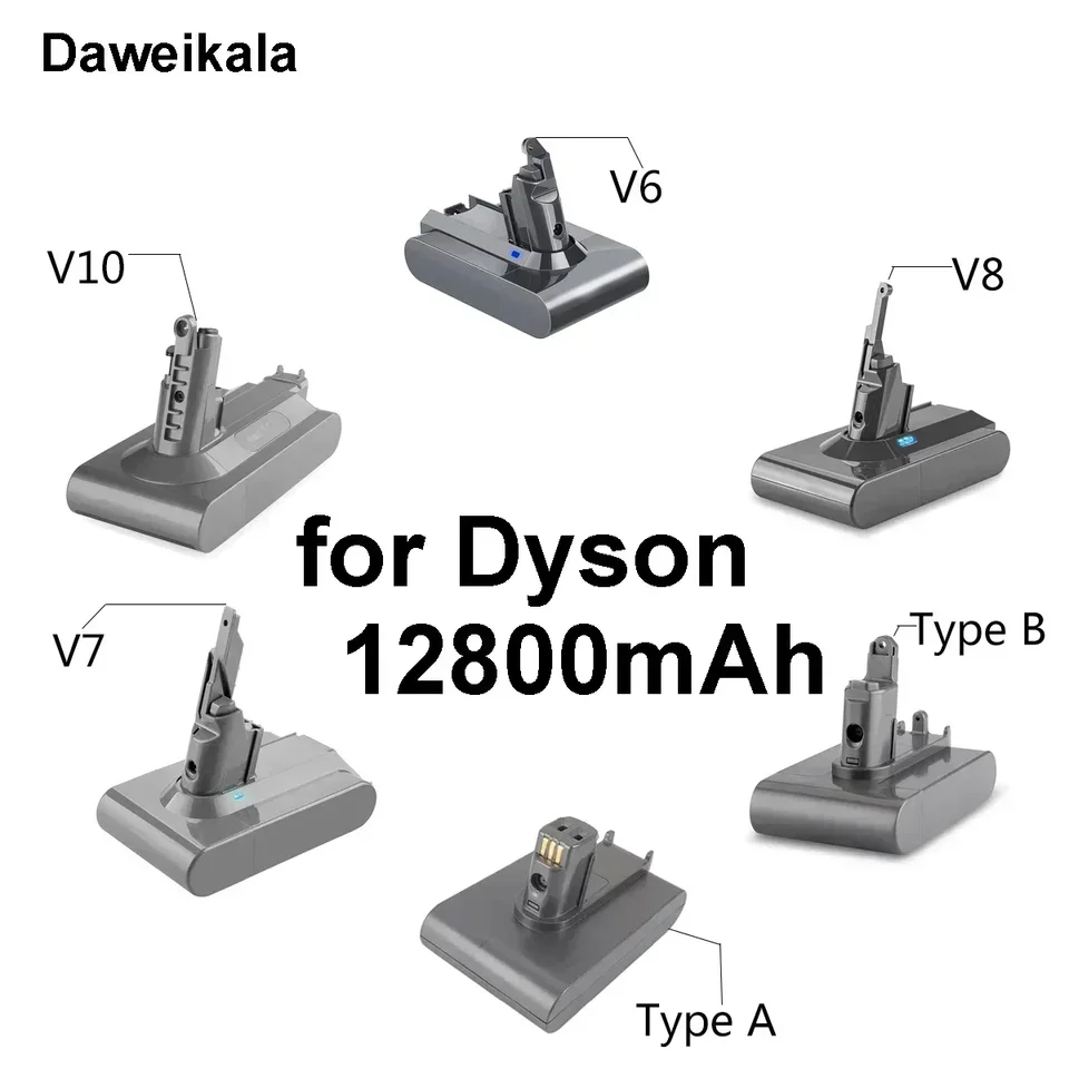 Vysokokapacitný V6 V7 V8 V10 Typ A/B 12800 mAh Výmena batérie pre dyson absolútny vákuový vreckový vysávač vysávača