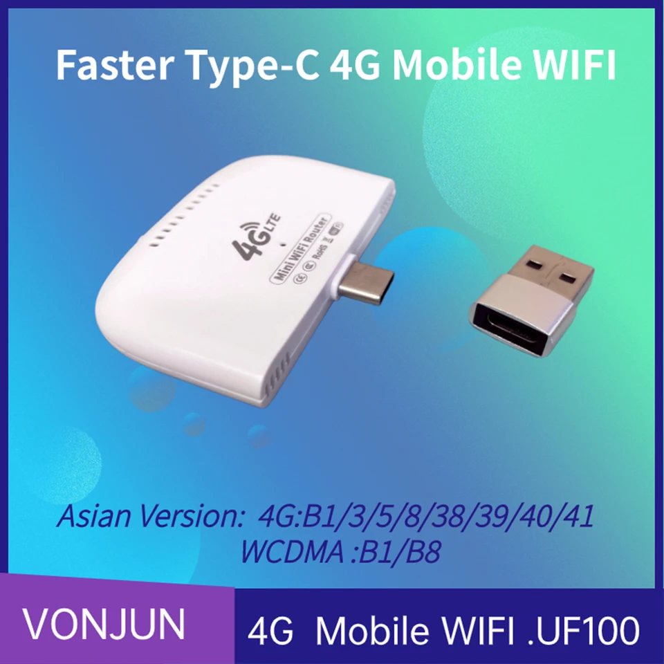 Vysokorýchlostné 4G LTE WiFi Modem s adaptér USB Wireless 4G Router Type-C Mobile Router pre RV Travel Prázdninové kempingové diaľkové plochy