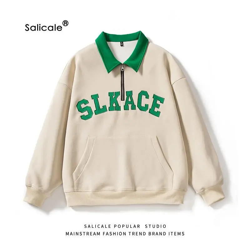 Vysokoškolský štýl retro pólové tričko Collar Mikina mužskej módnej značky voľná a všestranná bunda