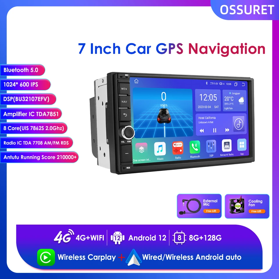 Vysoká verzia Stereo 8 GB 128 GB Android 12 7 palcov 2Din Universal Car Radio GPS multimediálny video hráč pre VW Nissan Kia Toyota 4G 4G