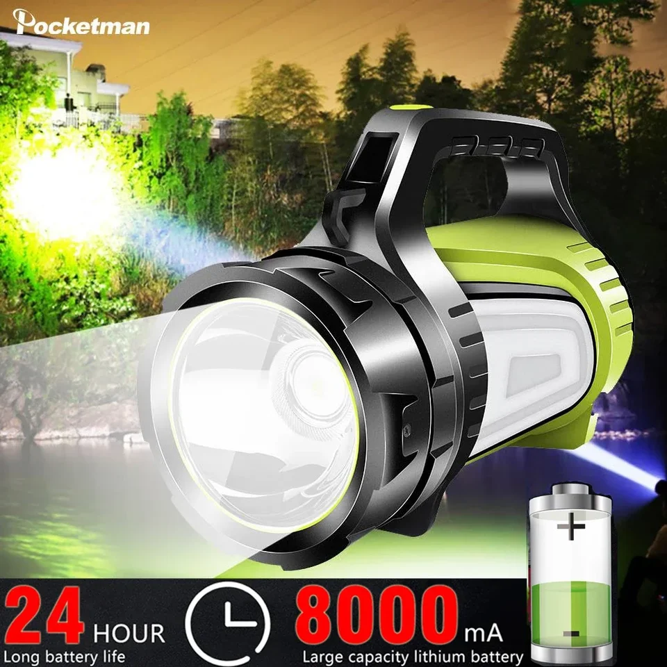 Vysoké lúmenové LED pracovné svetlo kemping Lanternka Nabíjateľná baterka Spotlight Witerproof Searchlight Torch s batériou