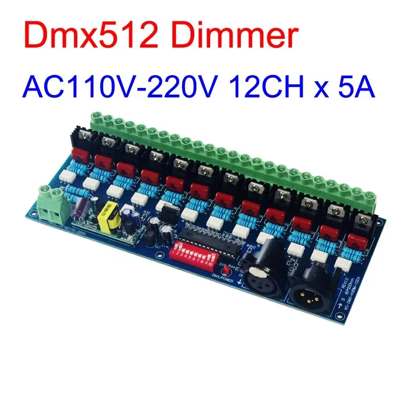 Vysoké napätie 12ch dMx512 Dimmer Decoder AC110V-220V 5A*12ch DMX Dimmer pre žiarovky žiarovky žiarovky