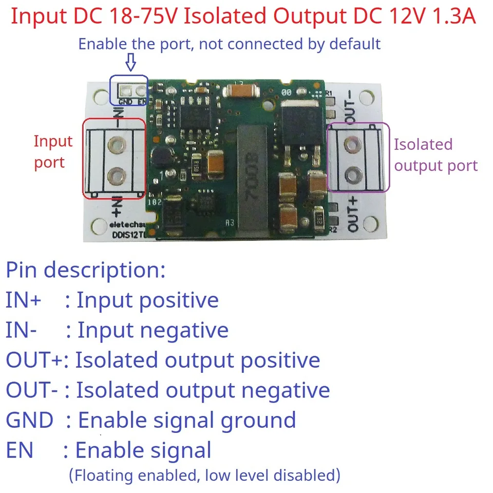 Vysoké napätie izolované DC 24V 36V 48V 60V 72V až 12 V DC-DC Buck Converter Pracovník Stabilizačný modul